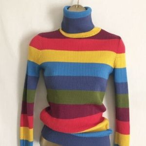 Vintage 70s Women Rainbow Turtleneck Sweater